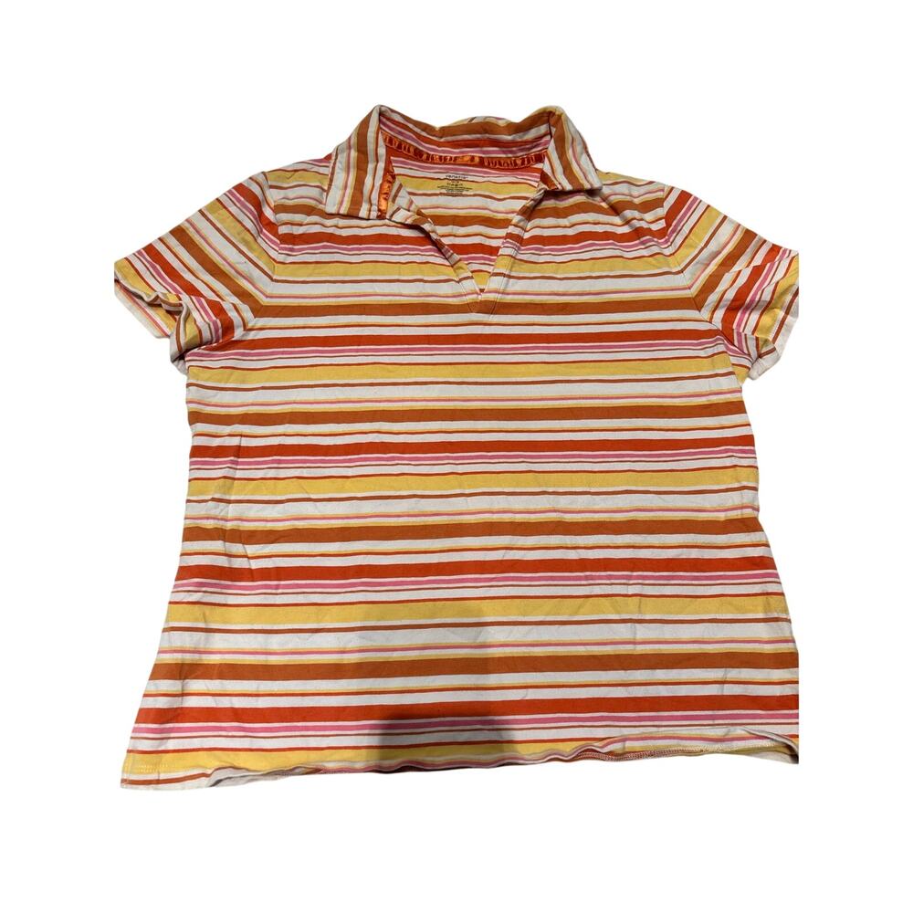 Venezia Women's Plus 14/16 Orange Striped Polo Top Preppy Retro